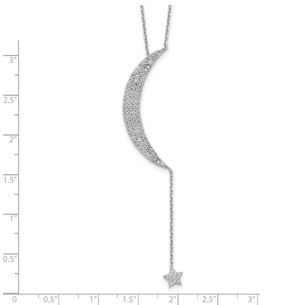 Sterling Silver Rhod-Plated Cz Moon And Star W/2In Ext. Necklace