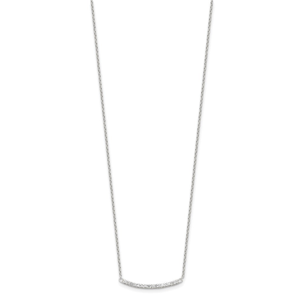 Sterling Silver Cz 18In Curved Bar Necklace