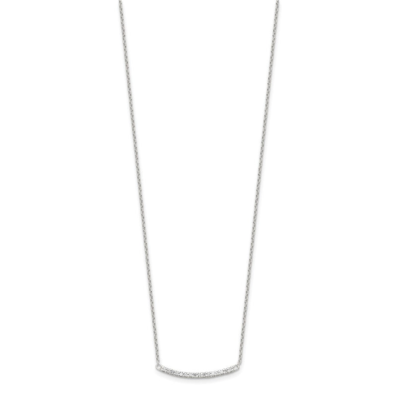 Sterling Silver Cz 18In Curved Bar Necklace