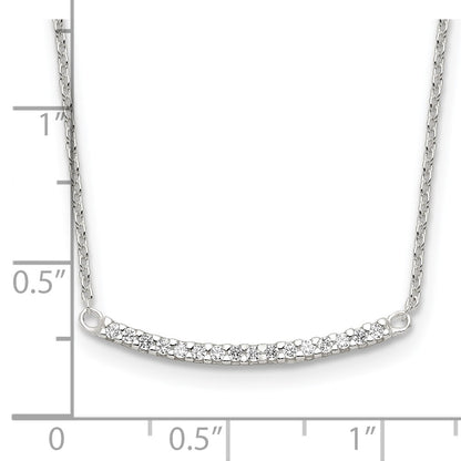 Sterling Silver Cz 18In Curved Bar Necklace