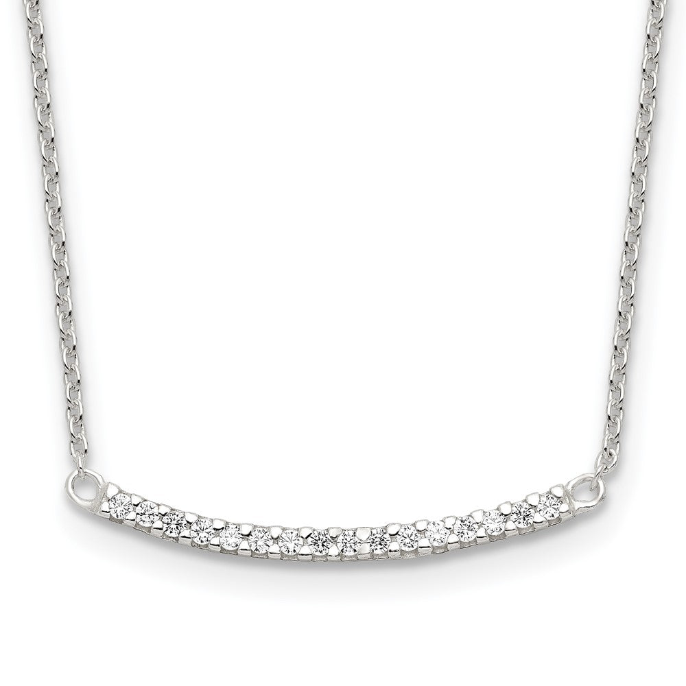 Sterling Silver Cz 18In Curved Bar Necklace