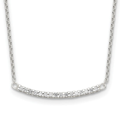 Sterling Silver Cz 18In Curved Bar Necklace