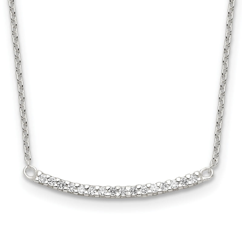 Sterling Silver Cz 18In Curved Bar Necklace
