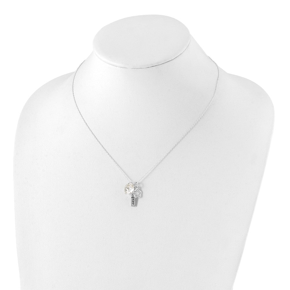 Sterling Silver Enameled Inspire Crystal Heart Necklace