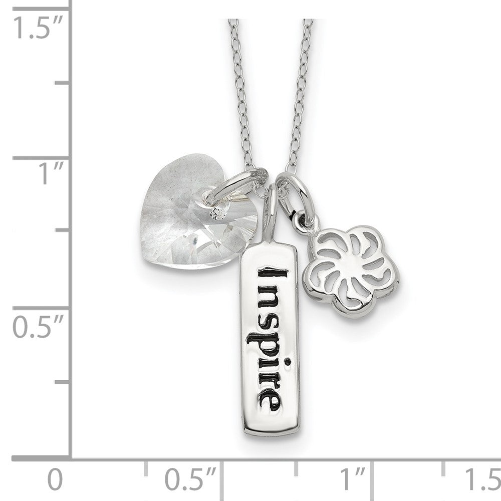 Sterling Silver Enameled Inspire Crystal Heart Necklace