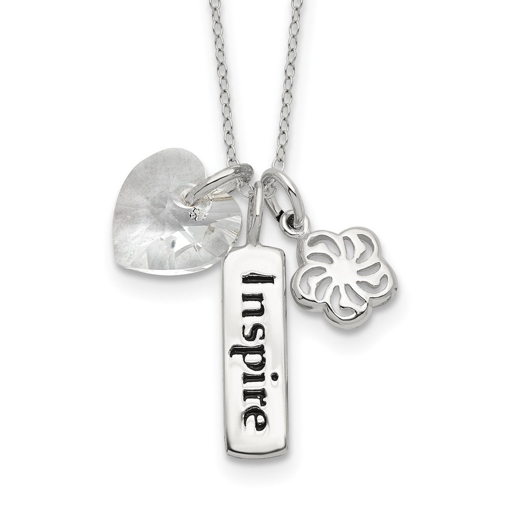 Sterling Silver Enameled Inspire Crystal Heart Necklace