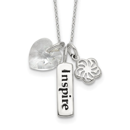 Sterling Silver Enameled Inspire Crystal Heart Necklace
