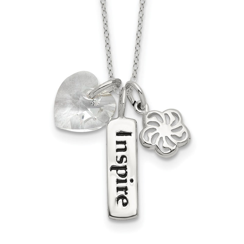 Sterling Silver Enameled Inspire Crystal Heart Necklace