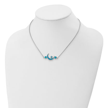 Sterling Silver Rhod-Plated Created Opal Moon And Star Necklace