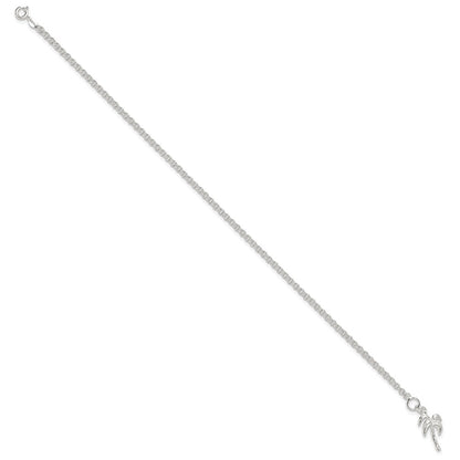 Sterling Silver 10Inch Solid Polished Palm Tree Anklet
