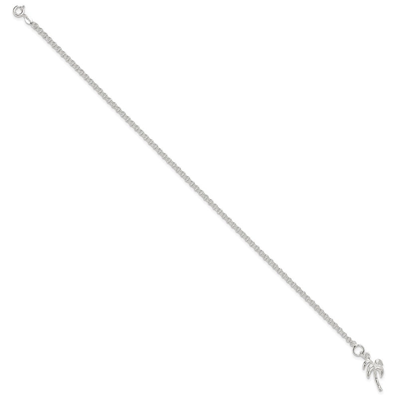 Sterling Silver 10Inch Solid Polished Palm Tree Anklet