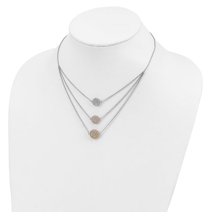 Ss/Gold Plated Sterling Silver Gold-Plated And Rose-Plated Cz W/2In Ext Necklace