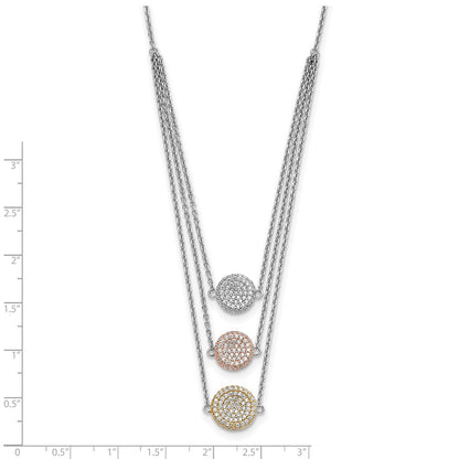 Ss/Gold Plated Sterling Silver Gold-Plated And Rose-Plated Cz W/2In Ext Necklace