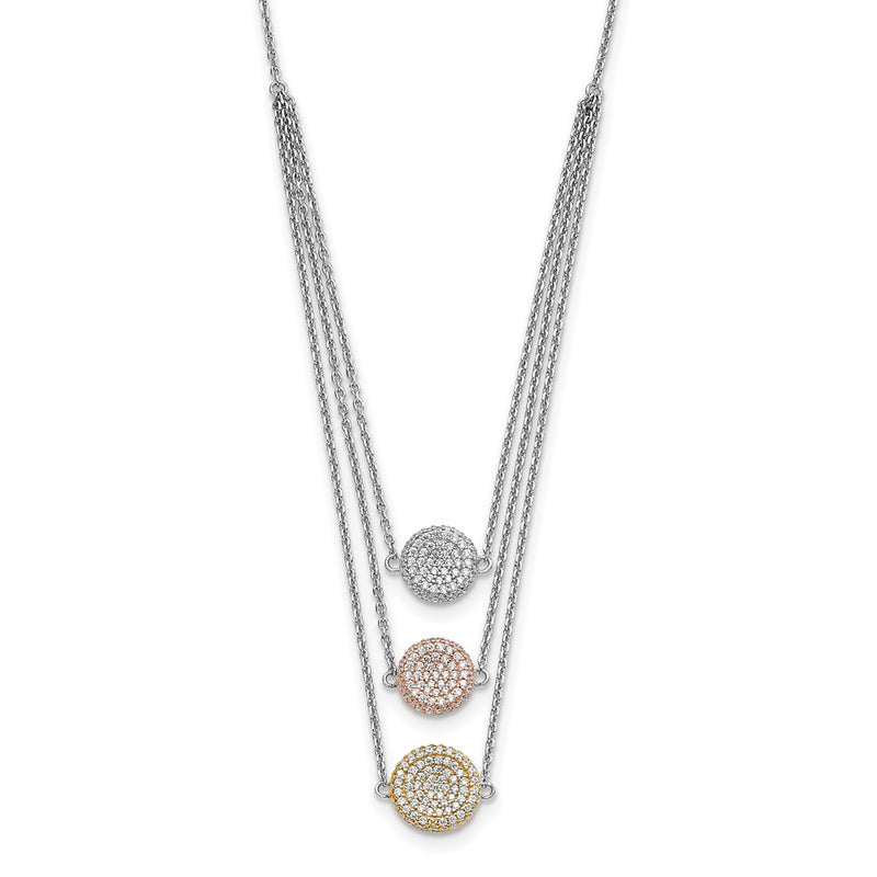 Ss/Gold Plated Sterling Silver Gold-Plated And Rose-Plated Cz W/2In Ext Necklace