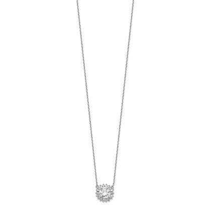 Sterling Silver Rhodium-Plated Cz W/2In Ext. Fancy Necklace