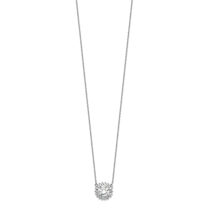 Sterling Silver Rhodium-Plated Cz W/2In Ext. Fancy Necklace