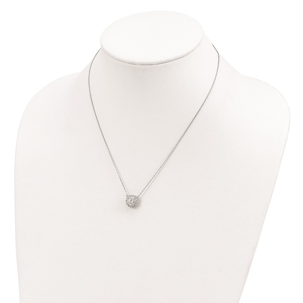 Sterling Silver Rhodium-Plated Cz W/2In Ext. Fancy Necklace