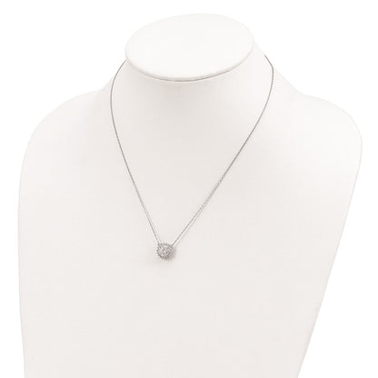 Sterling Silver Rhodium-Plated Cz W/2In Ext. Fancy Necklace