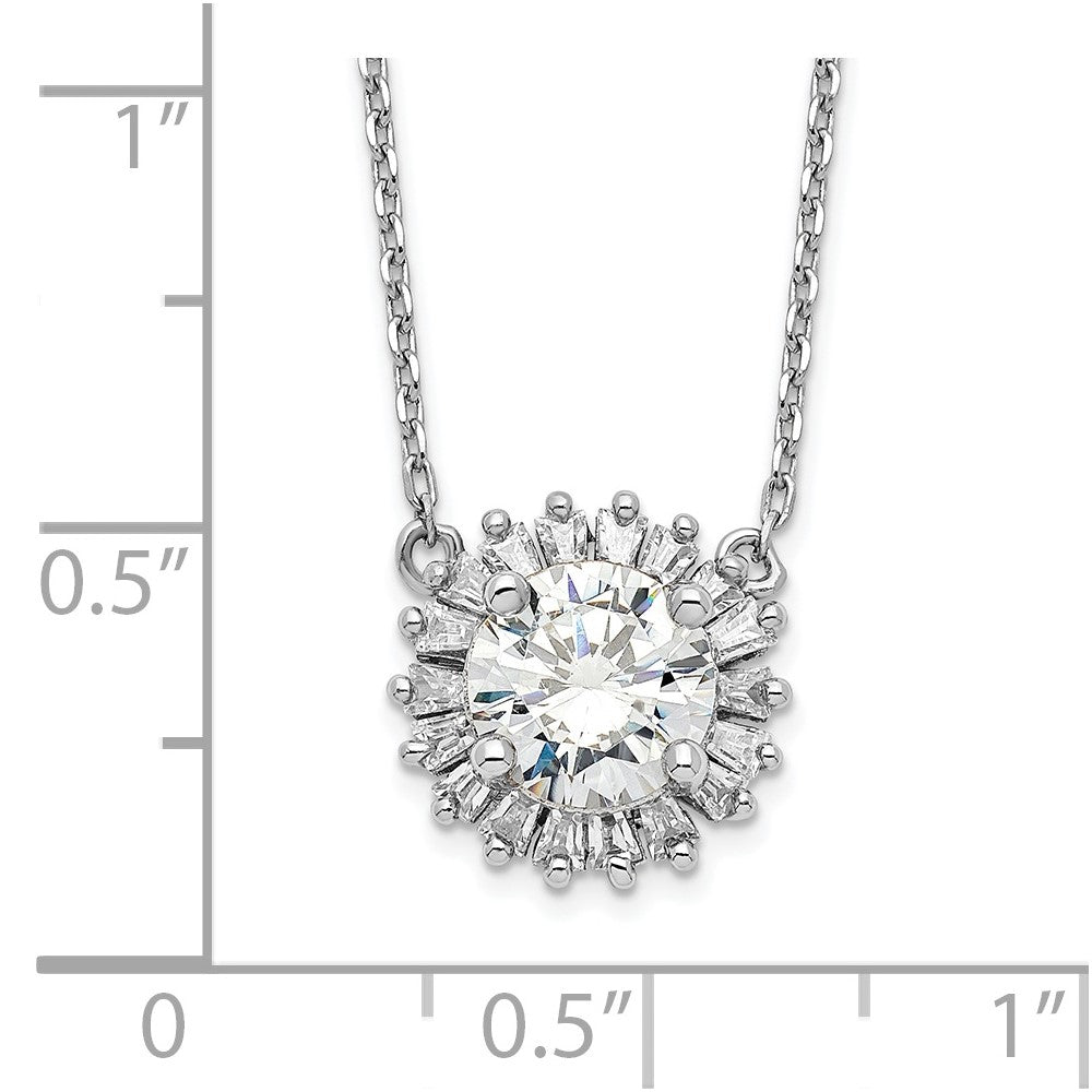 Sterling Silver Rhodium-Plated Cz W/2In Ext. Fancy Necklace