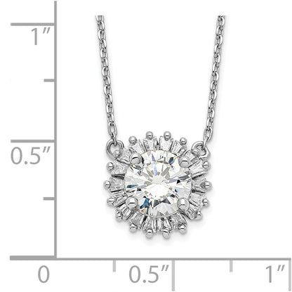 Sterling Silver Rhodium-Plated Cz W/2In Ext. Fancy Necklace
