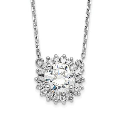 Sterling Silver Rhodium-Plated Cz W/2In Ext. Fancy Necklace