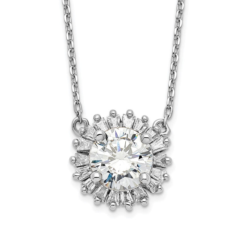 Sterling Silver Rhodium-Plated Cz W/2In Ext. Fancy Necklace