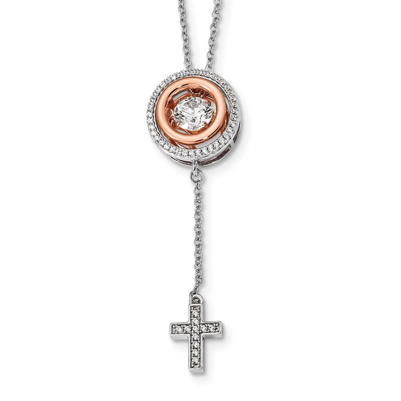 Sterling Silver Plat-Plated Rose-Tone Vibrant Swar Zirconia Cross 2In Ext N