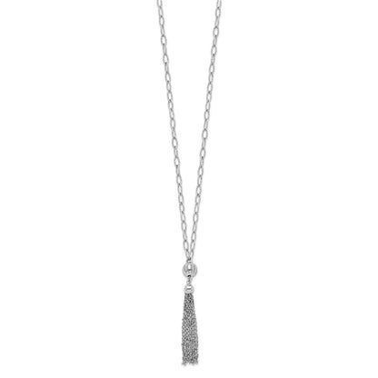 Sterling Silver Rhodium-Plated D/C Polished Beaded Tassel Necklace