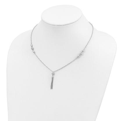 Sterling Silver Rhodium-Plated D/C Polished Beaded Tassel Necklace