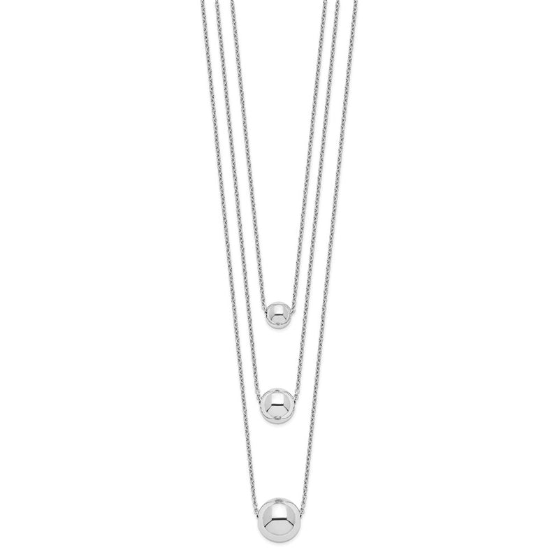 Sterling Silver Rhodium-Plated 3-Strand W/2In Ext. Polished Necklace