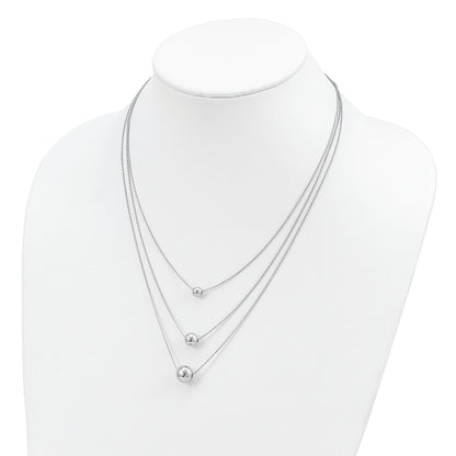 Sterling Silver Rhodium-Plated 3-Strand W/2In Ext. Polished Necklace