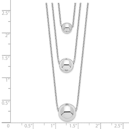 Sterling Silver Rhodium-Plated 3-Strand W/2In Ext. Polished Necklace
