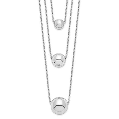 Sterling Silver Rhodium-Plated 3-Strand W/2In Ext. Polished Necklace