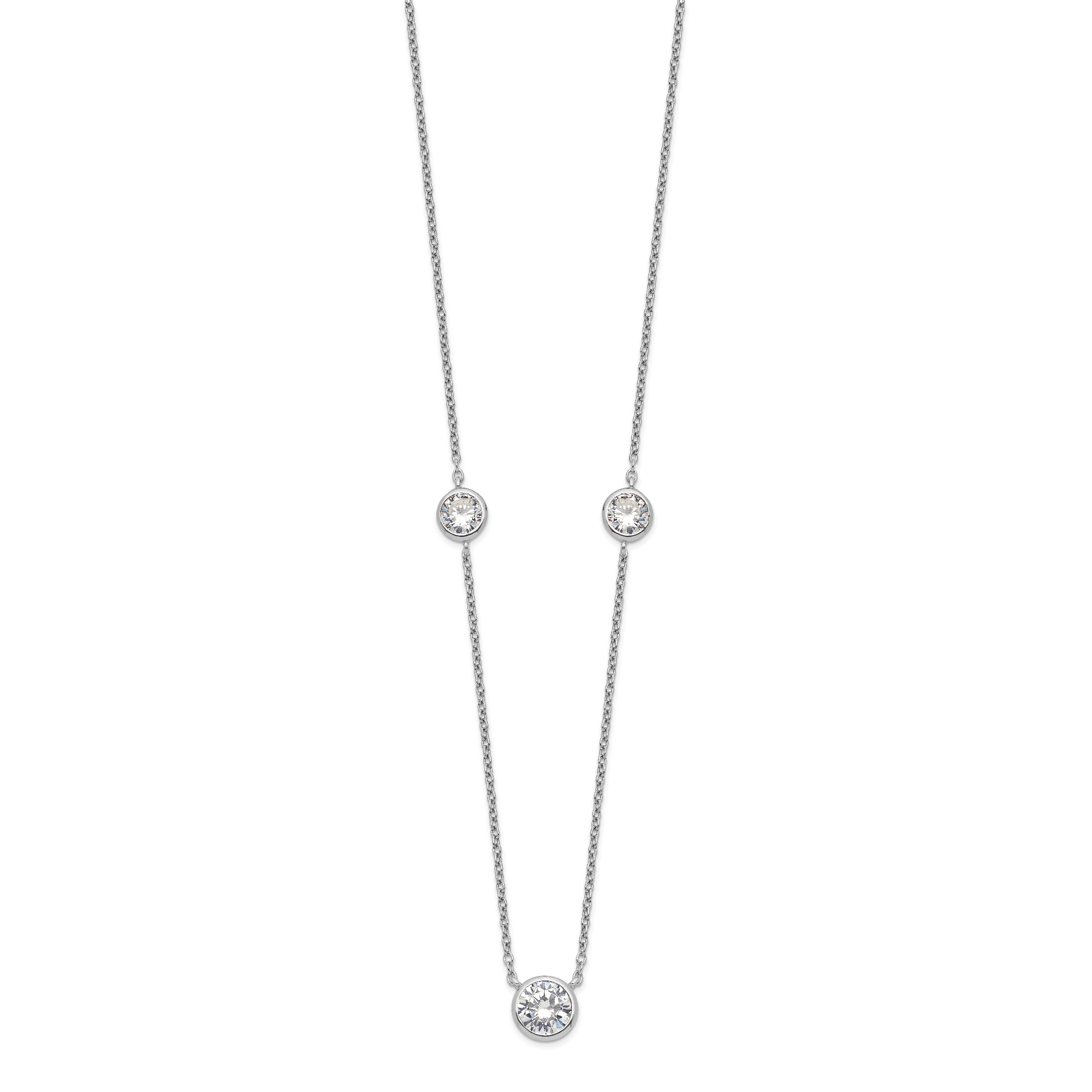 Sterling Silver Rhodium-Plated 3 Station Cz Necklace