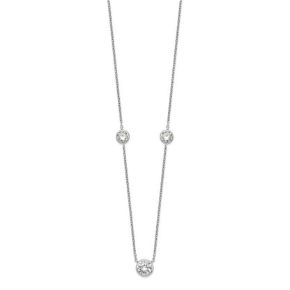 Sterling Silver Rhodium-Plated 3 Station Cz Necklace