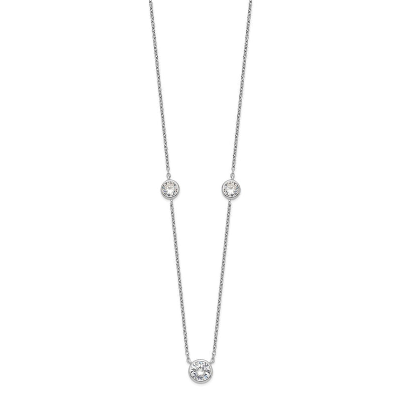 Sterling Silver Rhodium-Plated 3 Station Cz Necklace