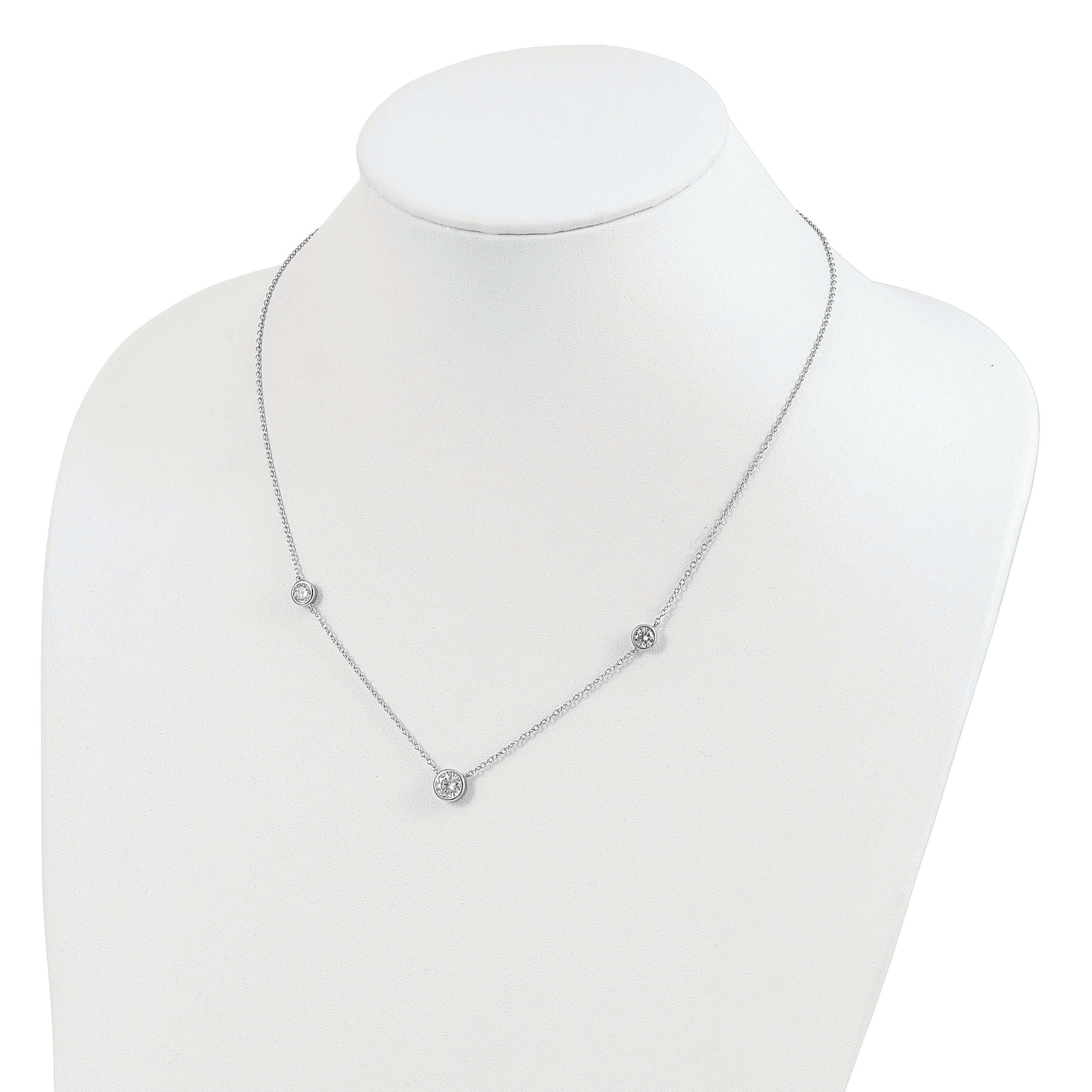 Sterling Silver Rhodium-Plated 3 Station Cz Necklace