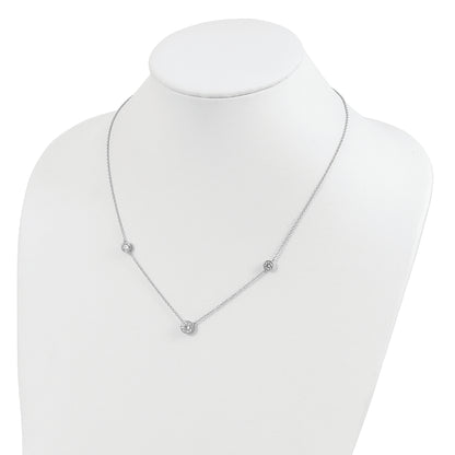 Sterling Silver Rhodium-Plated 3 Station Cz Necklace