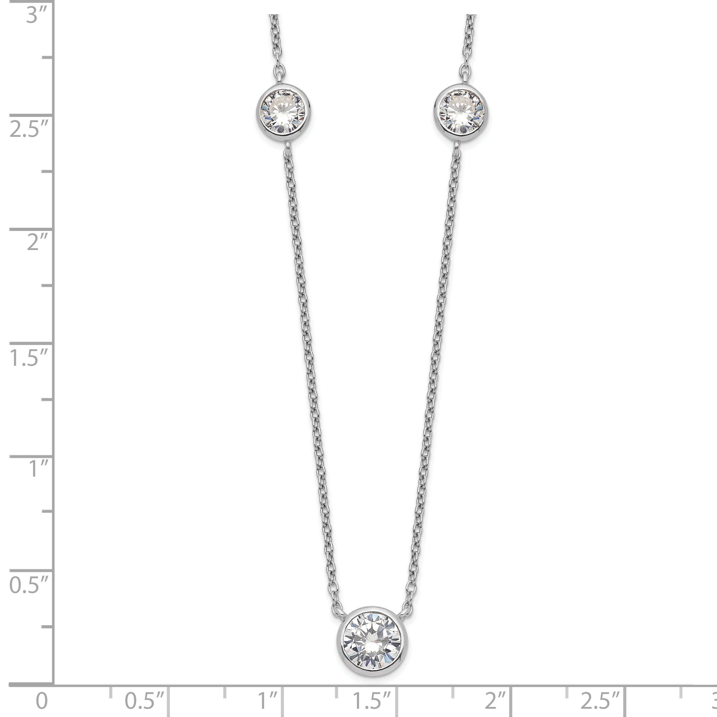 Sterling Silver Rhodium-Plated 3 Station Cz Necklace