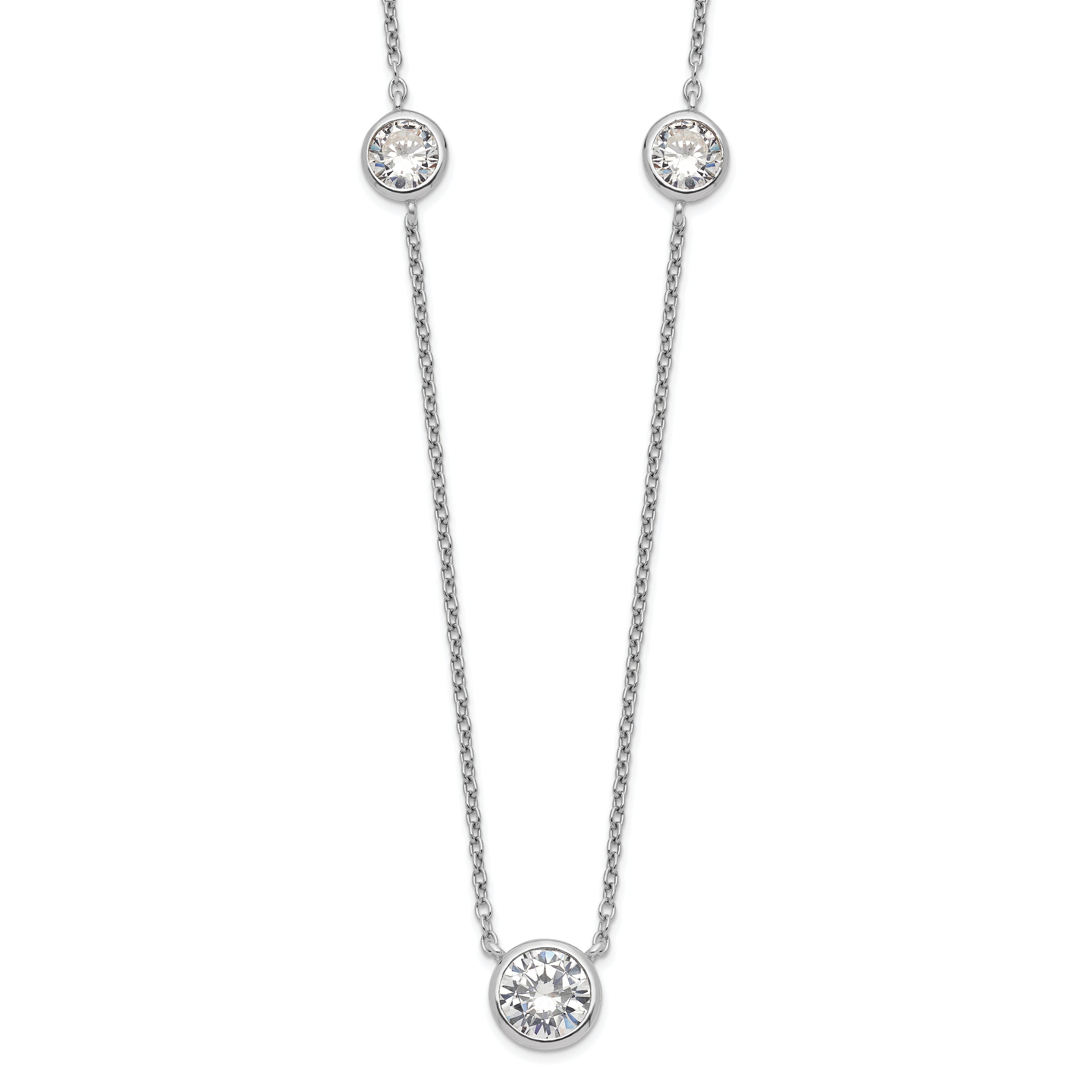 Sterling Silver Rhodium-Plated 3 Station Cz Necklace