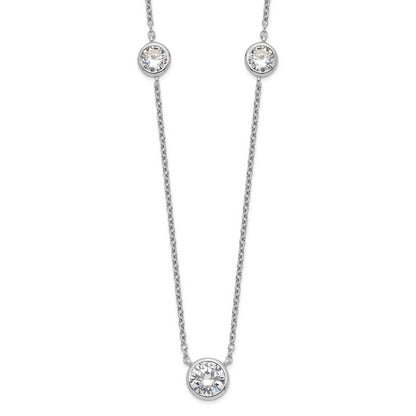 Sterling Silver Rhodium-Plated 3 Station Cz Necklace