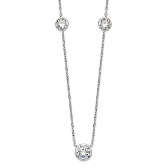 Sterling Silver Rhodium-Plated 3 Station Cz Necklace