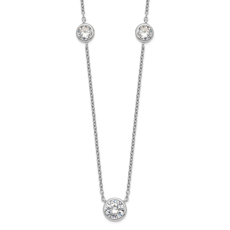 Sterling Silver Rhodium-Plated 3 Station Cz Necklace