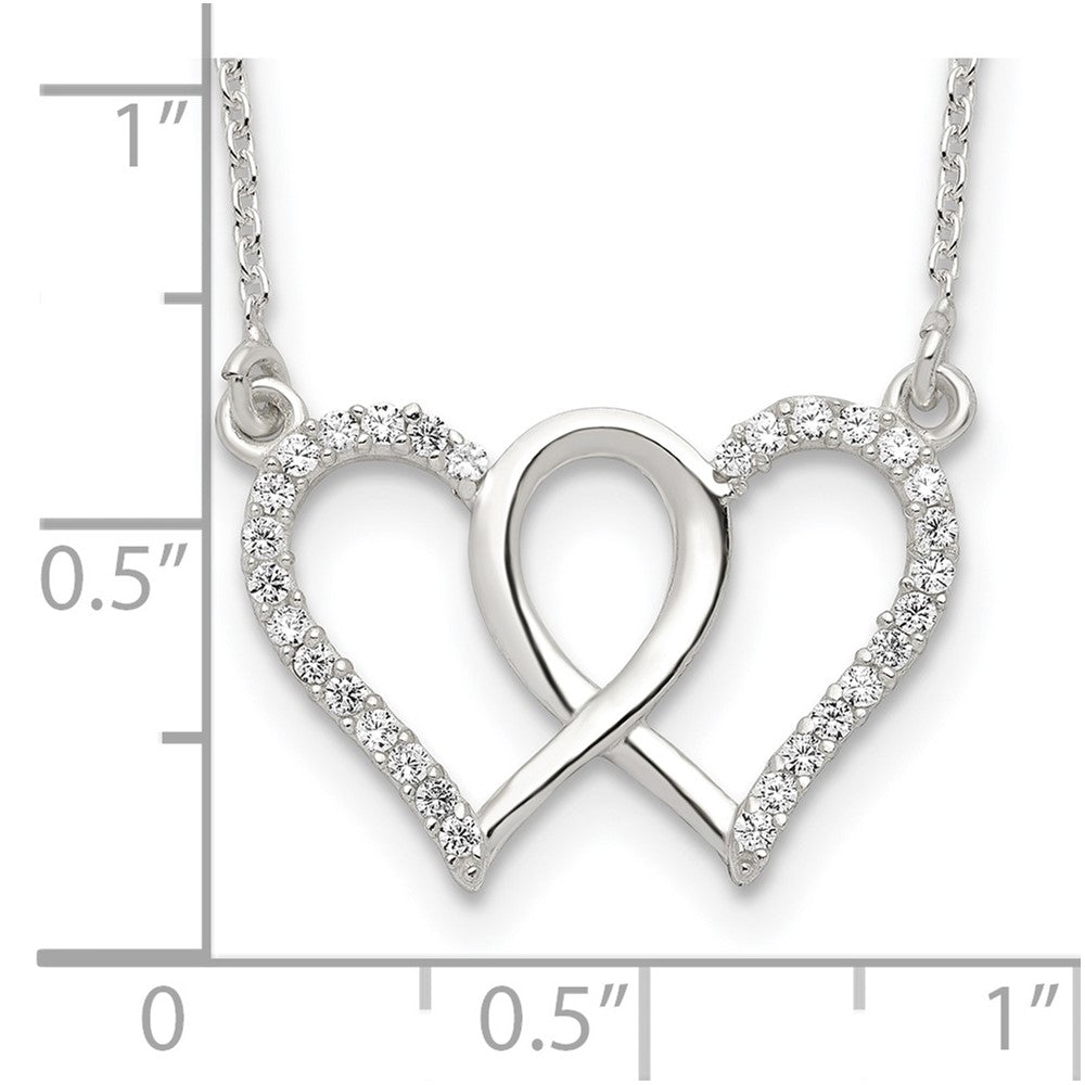 Sterling Silver Polished Interconnected Cz Double Hearts 18 Inch Necklace