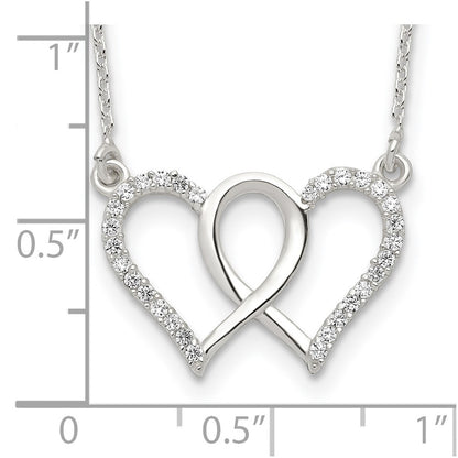 Sterling Silver Polished Interconnected Cz Double Hearts 18 Inch Necklace