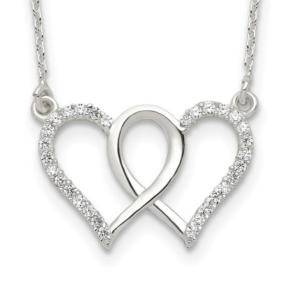 Sterling Silver Polished Interconnected Cz Double Hearts 18 Inch Necklace