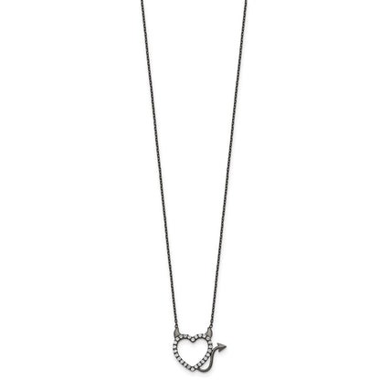 Sterling Silver Black Ruthenium Plated Devil Heart Cz 16 Inch Necklace
