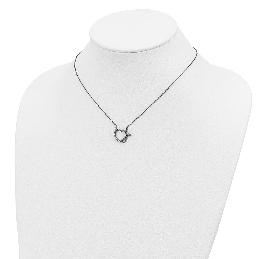 Sterling Silver Black Ruthenium Plated Devil Heart Cz 16 Inch Necklace