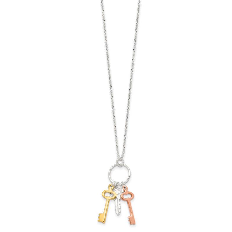 Sterling Silver Rose-Tone And Gold-Tone Keys Necklace