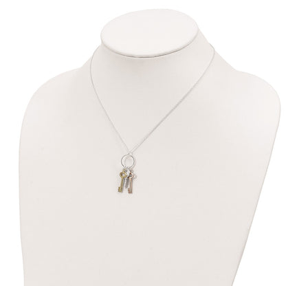 Sterling Silver Rose-Tone And Gold-Tone Keys Necklace